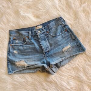 Madewell Relaxed Denim Jean Short Size 28 EUC Raw Hem Distressed Summer Boho
